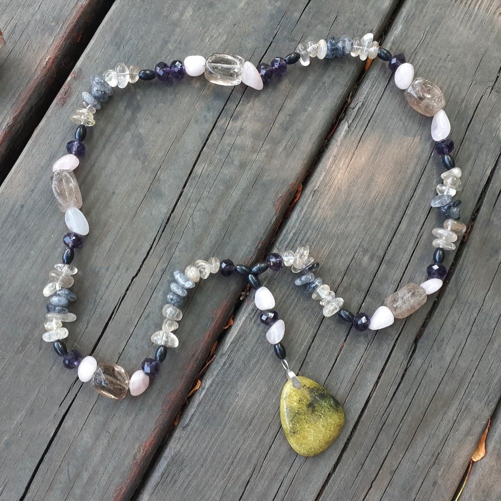 Rose Smoky Quartz Green Jasper Necklace
